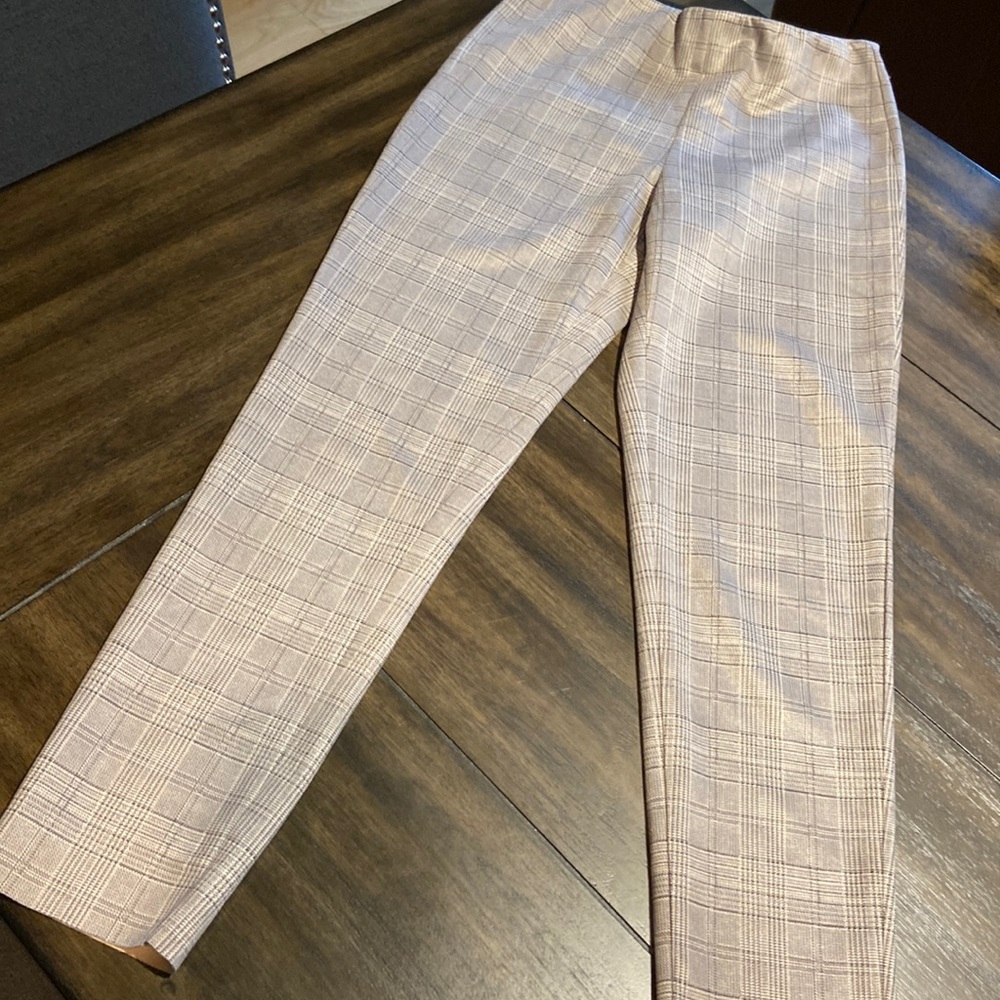 Zara soft grey check pull up slim dress pant